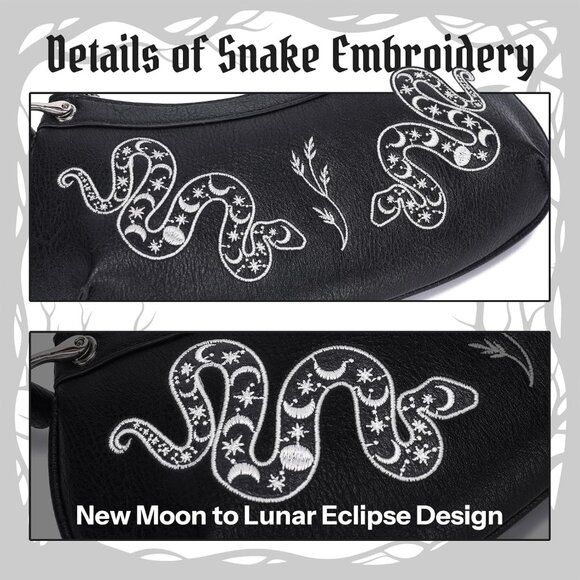 Bat Goth Mini Purse Women Y2K Small Shoulder Bag Star Charm Fashion Black Snake - Picture 3 of 8